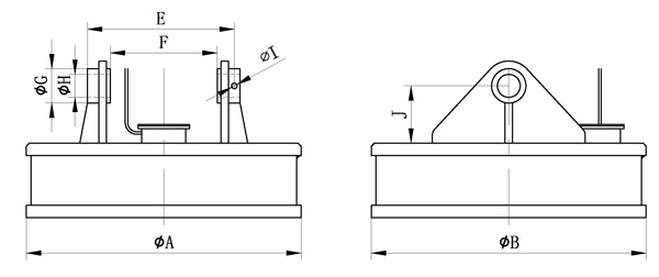 挖掘机配起重电磁铁形状尺寸图